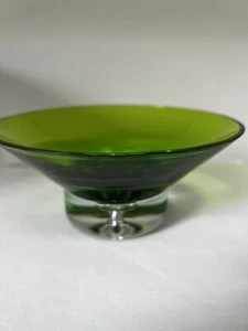 Vintage Krosno Poland Emerald Green Glass Votive Candle Holder with Bubble Base - Picture 1 of 23