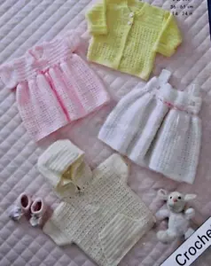(108) CROCHET PATTERN BABY JACKET, CARDIGAN & DRESS SIZE 14" - 24" PREM - 3/4 - Picture 1 of 1