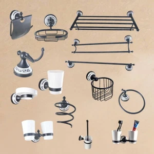 Black Brass Ceramic Bathroom Accessories Set Bath Hardware Towel Bar yzh133 - Picture 1 of 32