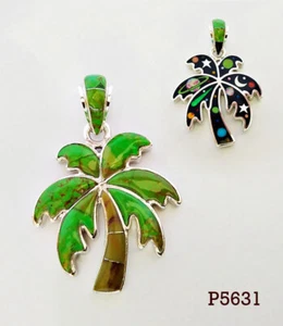 CELESTIAL TURQUOISE GASPIETE OPAL INLAY .925 STERLING SILVER PALM TREE PENDANT - Picture 1 of 4