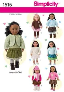 Simplicity 1515 18" Puppenkleidung Kleiderschrank Muster Stiefel Hut Rock Schal Hose Ne - Bild 1 von 9