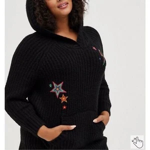 Suéter con Capucha Negro Manga Raglán Tejido Estrella Bordado TORRID Para Mujer Talla 3X - Imagen 1 de 16