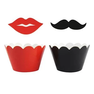 48 Piece Moustache and Lips Cupcake Wrap with Topper Set! Vintage Adult Party - Picture 1 of 1