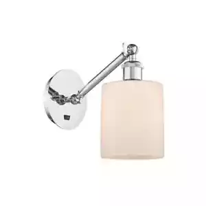Cobbleskill 1-Light Polished Nickel, Matte White Wall Sconce with White Glass Sh - Picture 1 of 4