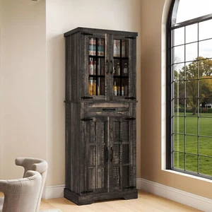 Tall Kitchen Cabinet Organizer w/Drawer & 5 Shelves 71" Farmhouse Pantry Storage - Picture 1 of 11