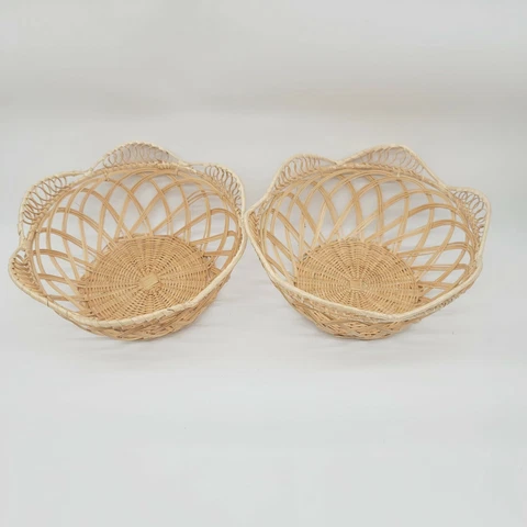 2 Wicker Rattan Woven Basket 10" X 4.5" Sun Shaped Storage Display Chestnut Cover