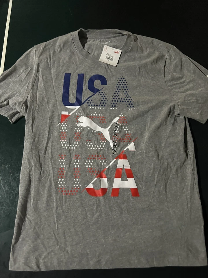 Puma Mens USA Fan Graphic Crewneck Short Sleeve T-Shirt Gray 2XL