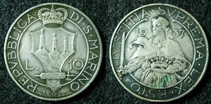 SAN MARINO 10 LIRE 1937 SPL- ARGENTO VECCHIA MONETAZIONE - Picture 1 of 3