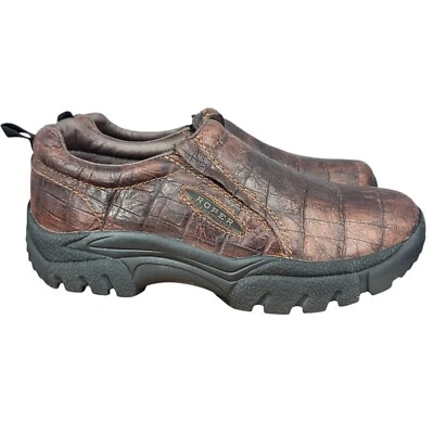 Mocasines Roper Para Hombres 8.5 Cuero Marrón Cocodrilo Zapatos Informales Sin Cordones Foto 1 de 4