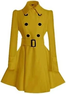 ForeMode Women Swing Double Breasted Wool Pea Coat with Belt Buckle Spring Mid-L - Picture 1 of 2