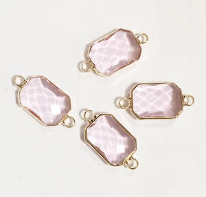 4 Ottagonali sfaccettati in vetro con impostazione in ottone 22x10 mm, rosa chiaro - Foto 1 di 2