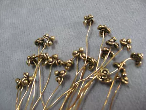 Long Gold Plate Headpins with Flower Design 26 gauge 3 Inches Long - Picture 1 of 4