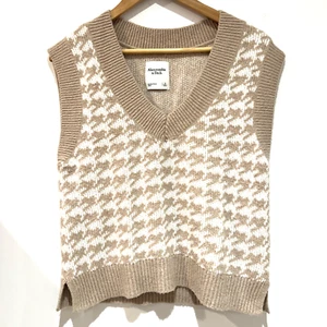 Abercrombie & Fitch Womens V-Neck Sweater Vest Sz S Oversized Houndstooth Preppy - Picture 1 of 12