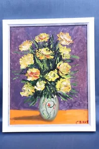 Óleo florero rosas amarillas con toques rojizos Enmarcado. Oil vase roses Framed - Picture 1 of 8