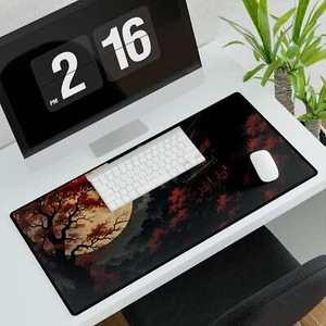 Large Gaming Desk Mat, Japanese Cherry Blossom Moon Mouse Pad, Red Maple Tree & - Afbeelding 1 van 13