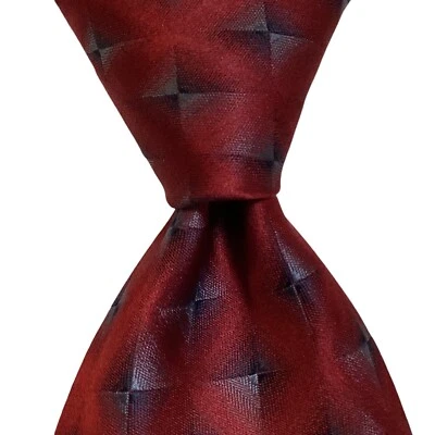 SEINA COLLEZIONE 男式 100% 真丝领带设计师几何勃艮第/蓝色二手状况完好 — 第 1/3 张图片