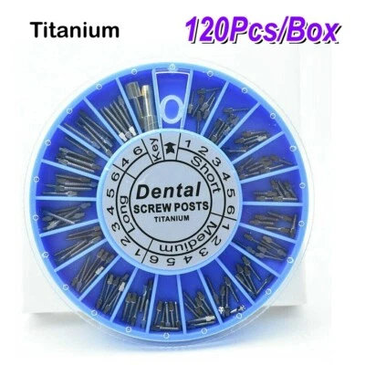 Kit completo de postes de tornillo dental 120 piezas/kit pasadores endocónicos chapados en titanio Foto 1 de 4