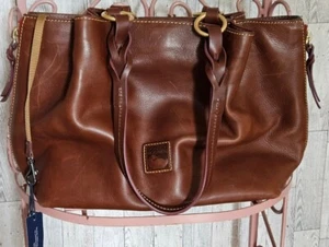 Dooney & Bourke Chestnut Large Zip Barlow Bag Florentine Leather Purse Tote - Picture 1 of 22