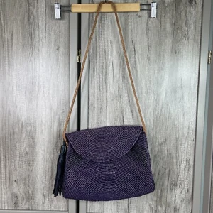 Mar Y Sol Straw Bag Crossbody Purple Color Handmade - Picture 1 of 10
