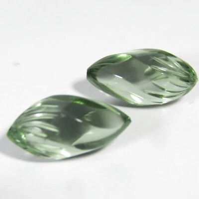 Par de piedras preciosas a juego de briolette de amatista verde natural (prasiolita) de 18,78 quilates Foto 1 de 4