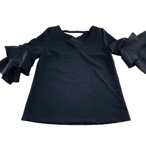 Alberto Makali Black V-Neck Ruffle Sleeve Blouse Womens M - Picture 1 of 6