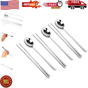 Durable Polished Stainless Steel Spoons and Chopsticks - Set of 3 for Daily Use - Picture 1 of 9
