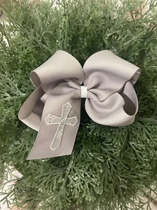 "Fiocco per capelli boutique Taylormadecustombows argento grigio CROSS applicato nuovo 5x5x2,25" - Foto 1 di 1