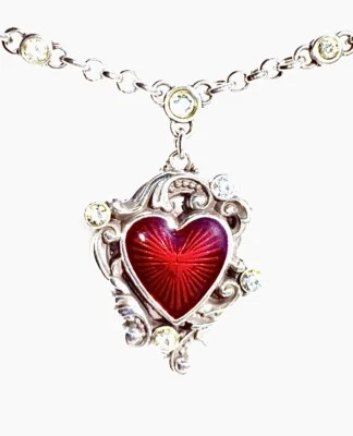 COLLAR SLVR BRIGHTON LE LOUVRE CORAZÓN ROJO+IRIDISCENTE CRISTAL DE SWAROVSKI LN+BOLSO✨VTG Foto 1 de 4