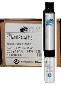 Water Horse 4" 10 GPM 7 STG 1/2 HP 3-WIRE 115V Franklin Electric Well Pump - Picture 1 of 5
