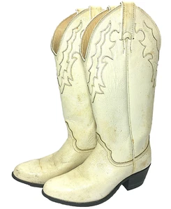 Justin L 5410 VTG Hand Lasted White Creamy Western Boots Leather Women Size 6/B - Picture 1 of 9
