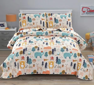 Quilt Set Twin Bedspread Coverlet Kids Twin Quilts Cartoon Bear Quilt Bedding Ki - Picture 1 of 7