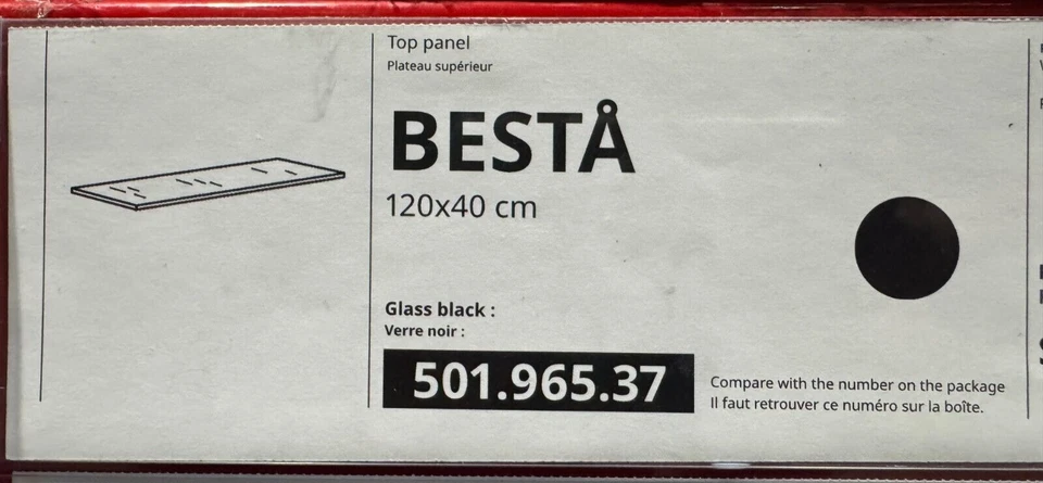 New IKEA BESTA Top Panel Glass Black 120x40 cm (47 ¼x15 ¾ ") 501.965.37 - Image 1 of 1