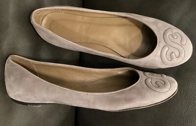 Escada женщин размер 40/9 M США балет плоский замшевый логотип шов сиреневый блеск - Изображение 1 из 4