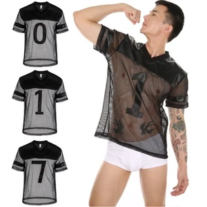 Men Mesh Sleeve Top See Through T-Shirt Muscle Gym Tank Vest Top Underwear - Picture 1 of 20