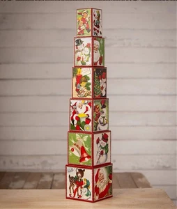 Bethany Lowe Christmas Set Of 6 Kitschmas Stacking Blocks TL3364 New - Picture 1 of 3