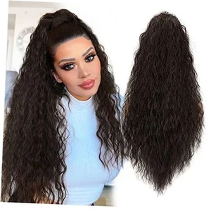 Long Curly Drawstring Ponytail for Women 26 inches Dark Brown Long Wavy Clip - Picture 1 of 7
