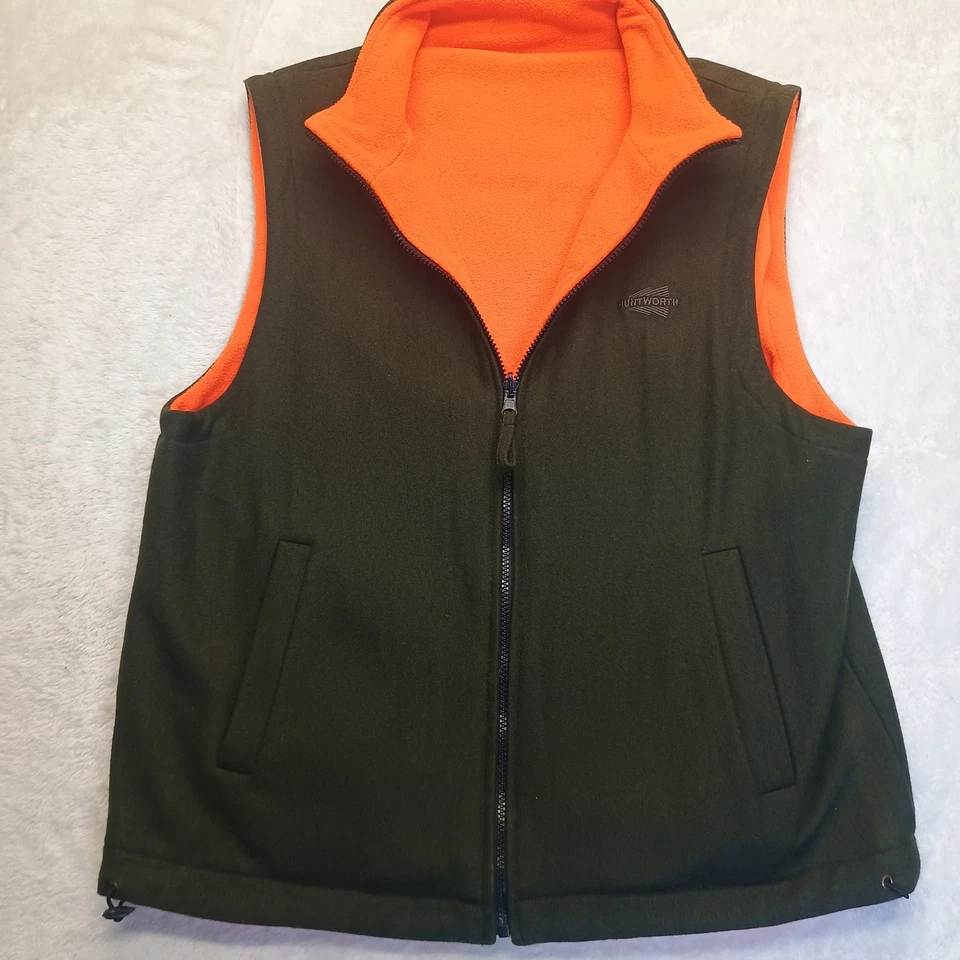 Huntworth Vest Mens M Green Orange Wool Blend Fleece Reversible Hunting Work - Image 1 of 4