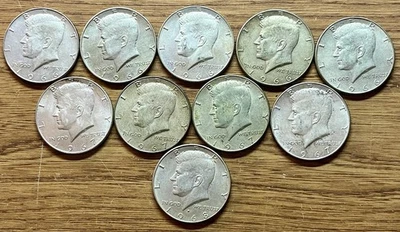 Lote de 10 medios dólares Kennedy 40 % plata 1966, 1967, 1968 Foto 1 de 2