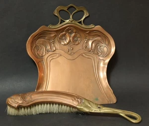 Antiguo juego de barrido Art Nouveau cobre Art Nouveau chapa pala de mano barredora escoba - Imagen 1 de 17