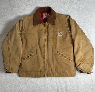 Винтажный Carhartt куртка коричневый Детройт пальто состаренный союз красный выстеганная молодежи M 10 - Изображение 1 из 4