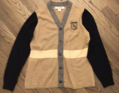 BROOKS BROTHERS GIRLS COLORBLOCK V NECK BUTTON DOWN CARDIGAN SWEATER SIZE L - Image 1 of 4