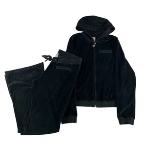 BD Sweats Bella Dahl Velour Lounge Set Women Size Medium Black Velvet Track Suit - Picture 1 of 11