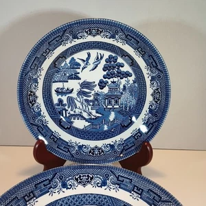 Churchill Blue Willow 4 Coupe Soup Bowls 7.75" England - Picture 1 of 7