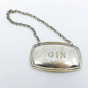 Unbekanntes/unmarkiertes versilbertes Gin Schnaps Etikett oder Dekanter Etikett kein Monogramm - Bild 1 von 4