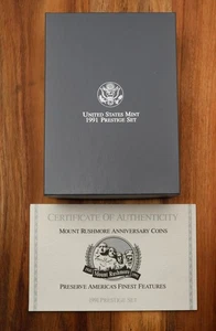 1991-S US Mint Prestige Proof Set Mt Rushmore Silver Dollar Box & COA 7 Coins - Bild 1 von 6