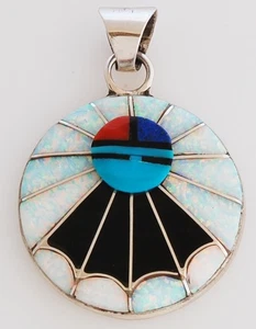 Native American Zuni Handmade Sterling Silver Sunface Pendant by Amy Quandelacy - Picture 1 of 2