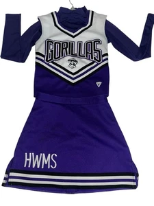 Costume vestito uniforme cheerleader 3 pezzi gorilla 32" top 25 gonna viola scimmia - Foto 1 di 11