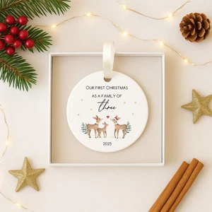 Personalised Our First Family of Three or Four Christmas Bauble - Picture 1 of 8