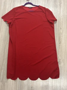 Shein Dress Women's 4XL  Keyhole Neck Scallop Edge Cap Sleeve Red - Picture 1 of 3