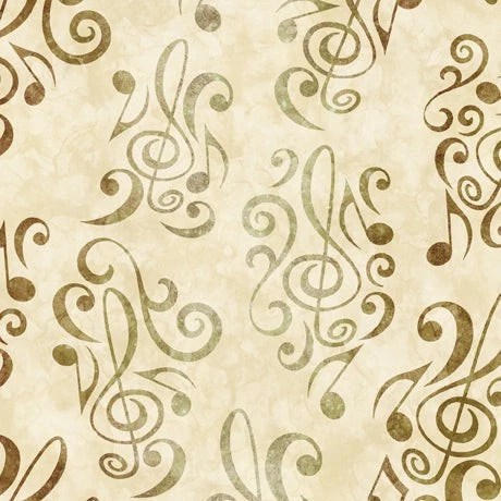 Beige Music Notes 108" fabric by Quilting Treasures, 29254-E, wide fabric - Image 1 of 1